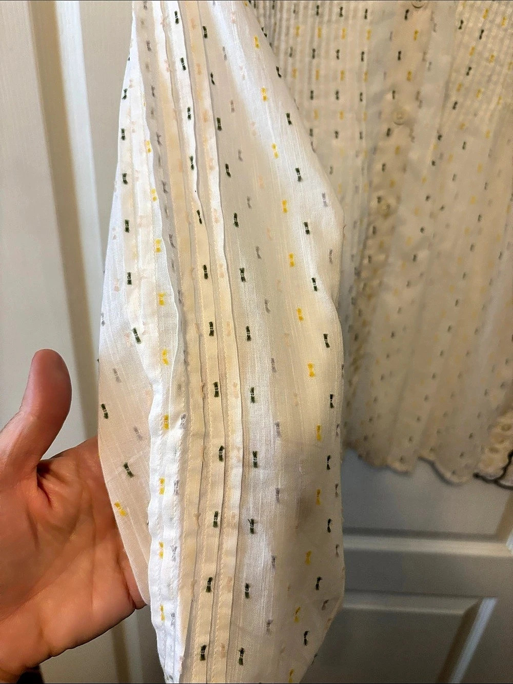 BRORA Dobby Spot Cotton Blouse White & Yellow Size 10 - Picture 5 of 9